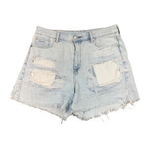American Eagle Mom Ripped/Distressed Light Wash Cutoff Jean Shorts